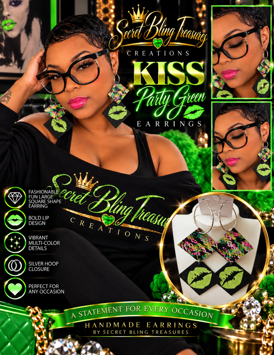 Kiss Party Green Earring