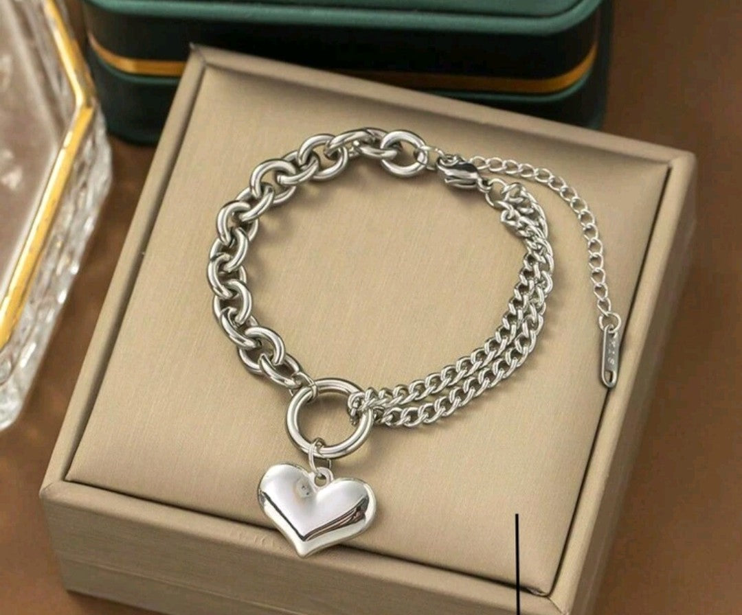 Balling Chains of Heart Silver Bracelet