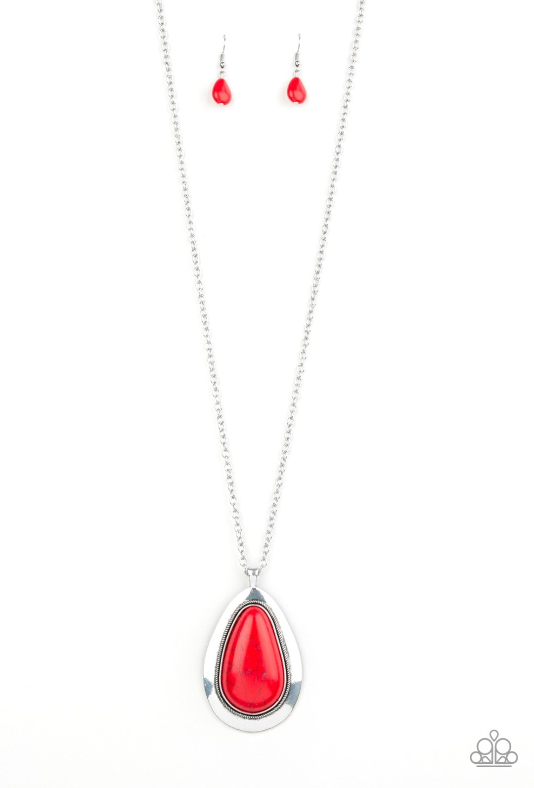 BADLAND to The Bone - Red Stone - Silver Necklace & Earrings