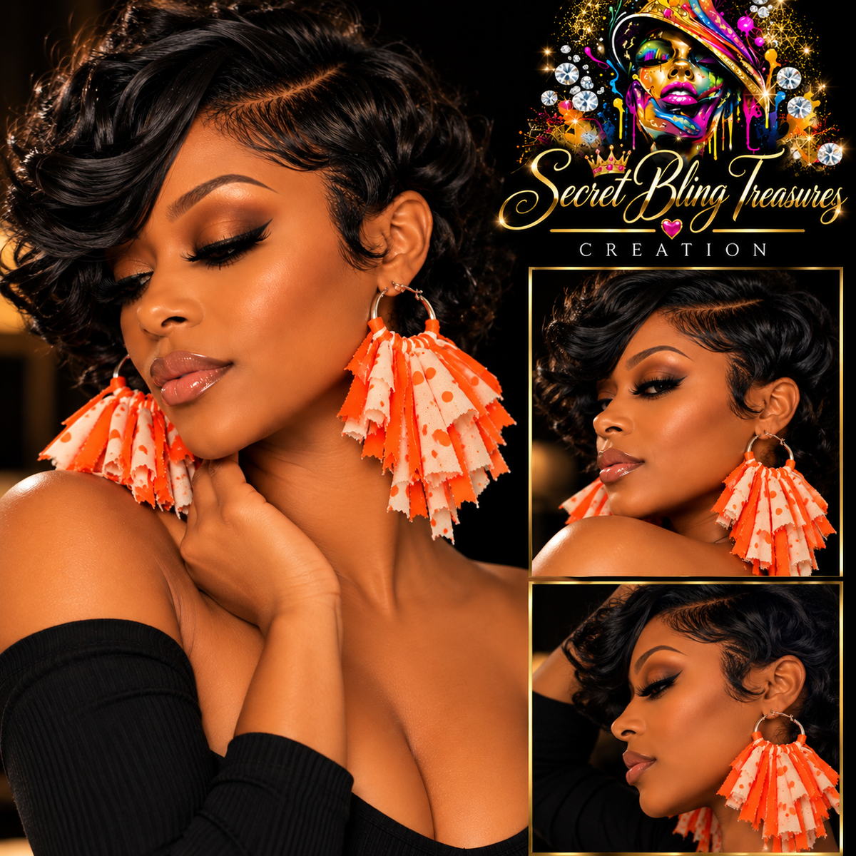 Handmade Design Earring: Orange Cream Confetti