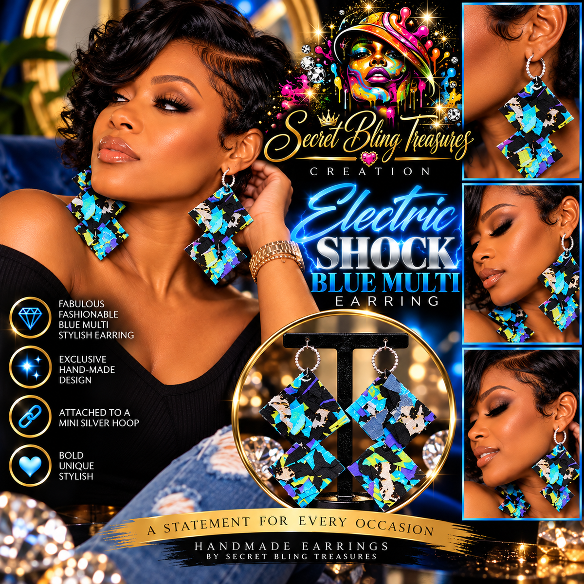 Electric Shock Blue Multi  EarringElectric Shock Blue Multi  Earring