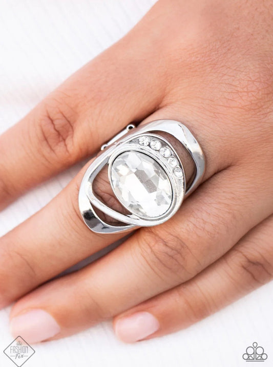 Mountain View Meadow - White Rhinestone Ring