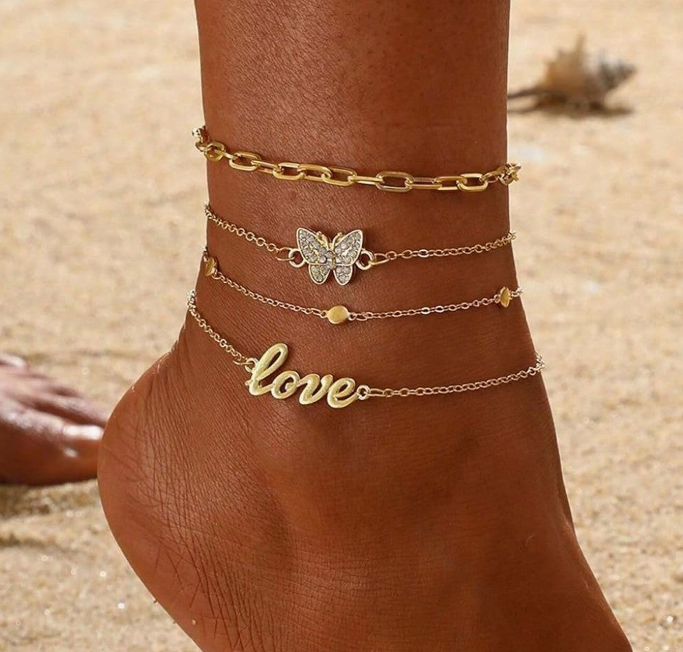 Summer Beach Butterfly Star Gold Anklet