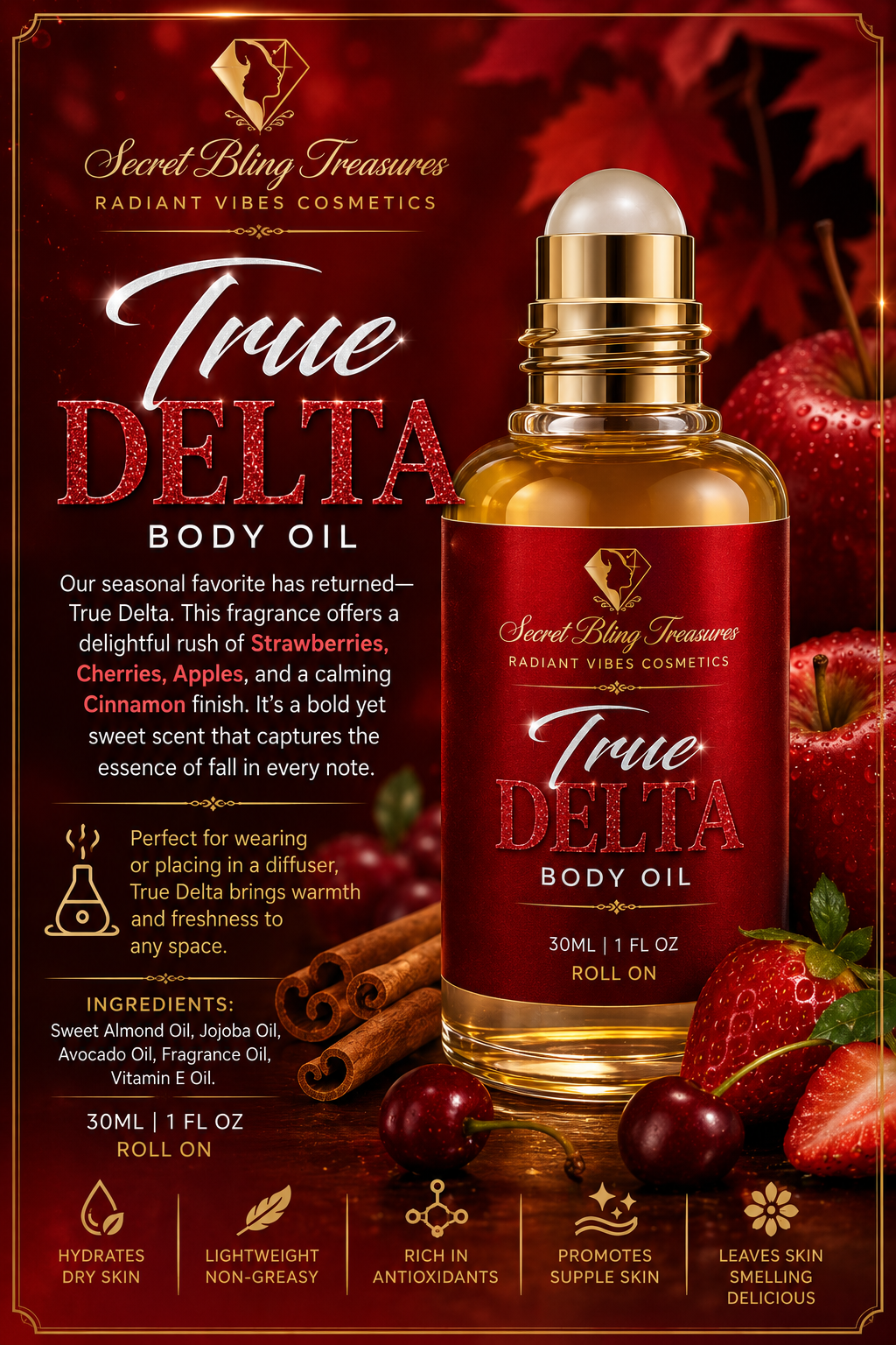 Radiant Vibes Skin Cosmetics Body Oil : True Delta