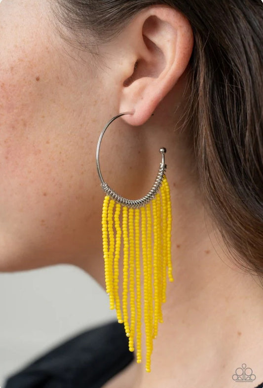 Saguaro Breeze Yellow Seed Bead Hoop Earring