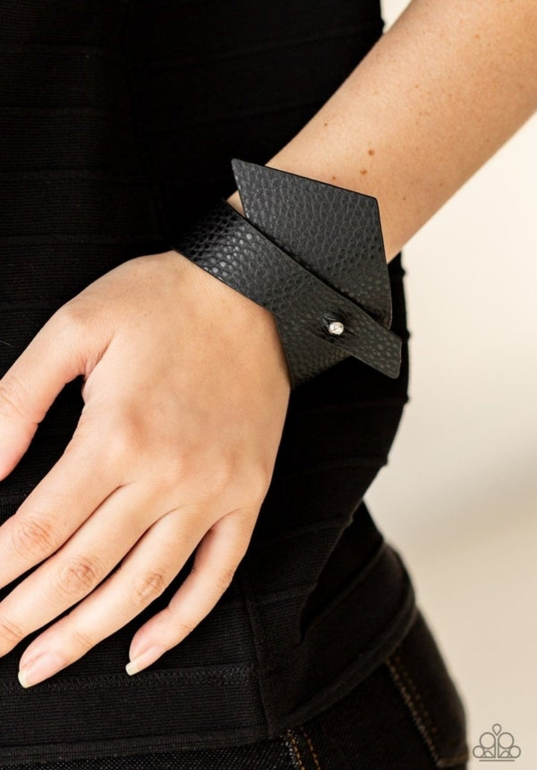 PIECE Offering - Black Leather Abstract Wrap Bracelet