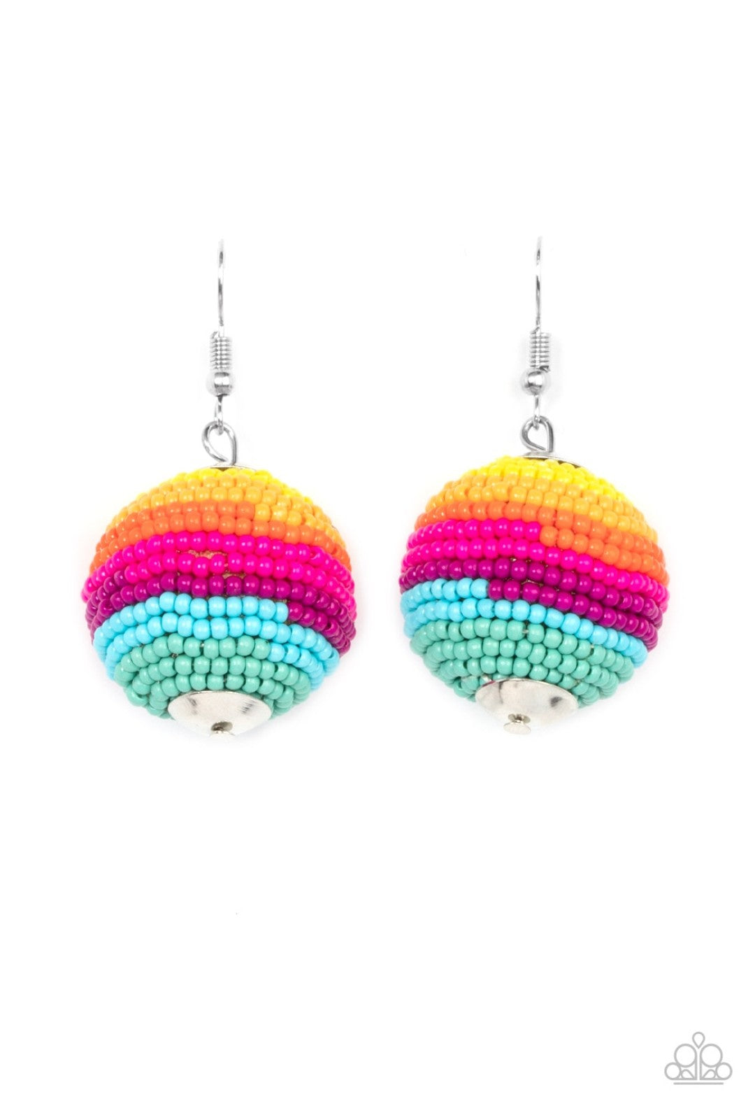 Zest Fest Pink Yellow Blue Seed Bead Spherical Ball Earrings