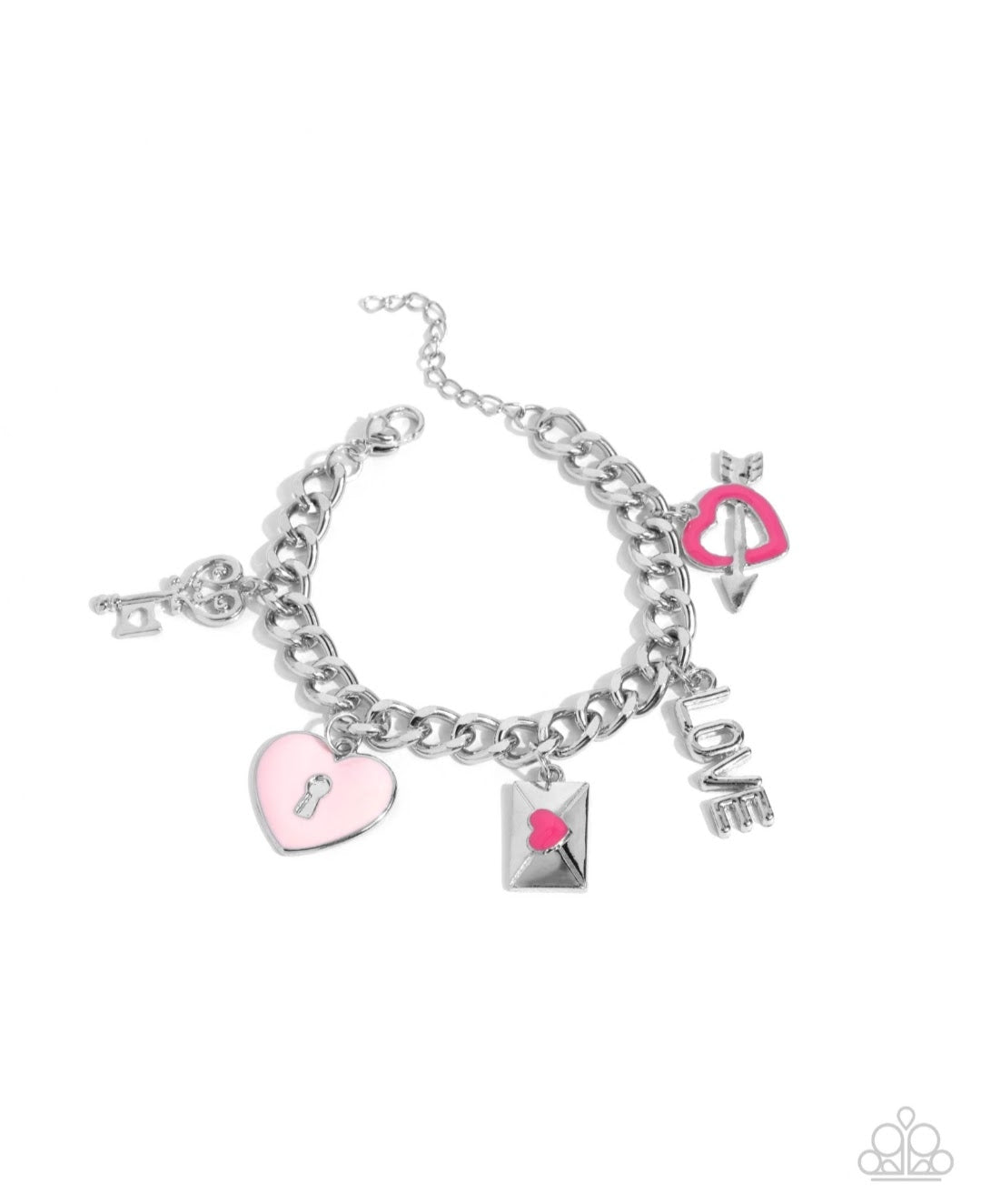 Valentines Variety - Pink Heart Key Lock Charm Bracelet