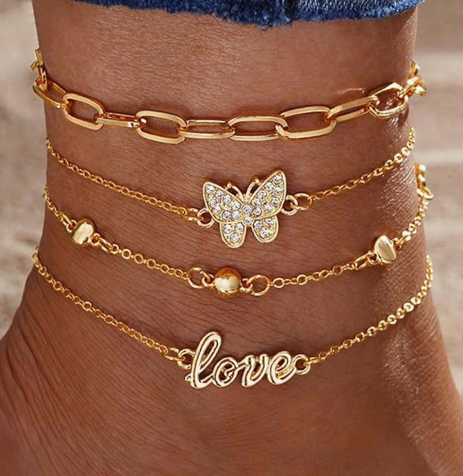 Summer Beach Butterfly Star Gold Anklet