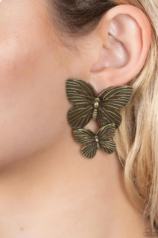 Blushing Butterflies - Brass Earring