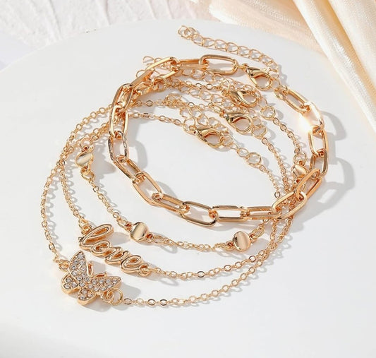Summer Beach Butterfly Star Gold Anklet